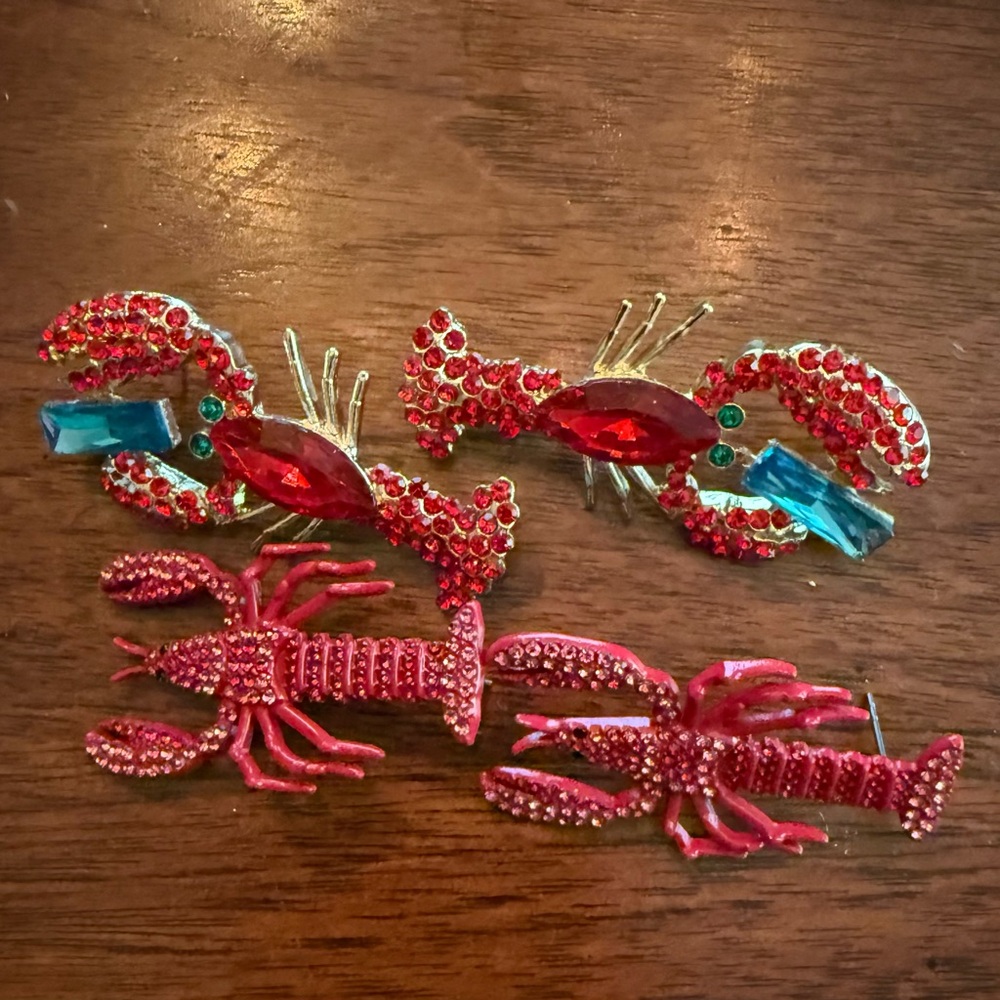 Red Lobster 🦞  two sets of Betsey Johnson earrings with Gem Accents